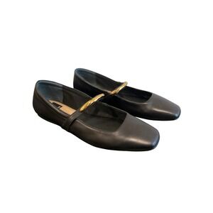 Dolce Vita Radya Black Leather Ballet Flats Mary Jane Gold Metal Accent Size 8.5
